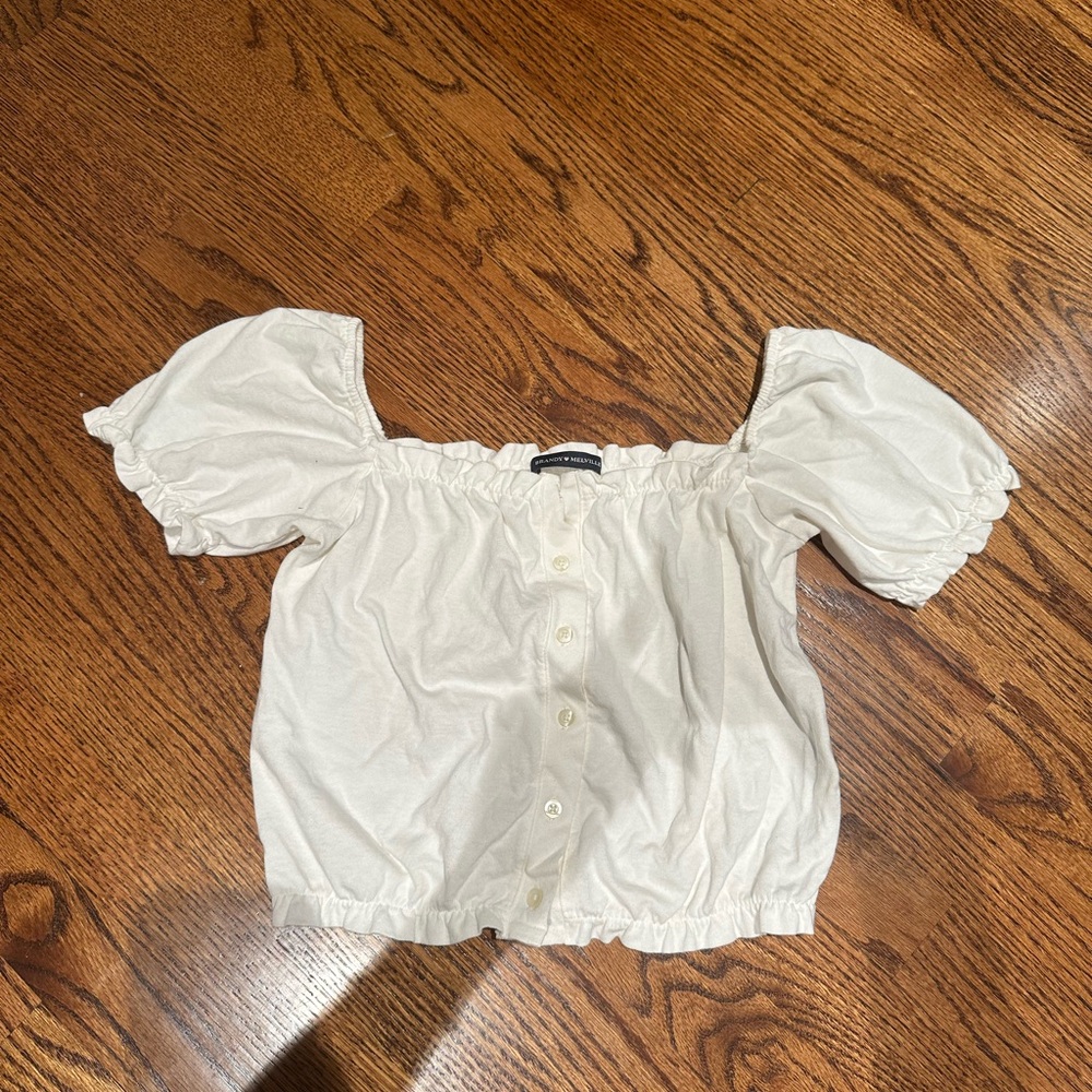 Brandy Melville White Puff Off The Shoulder Blouse